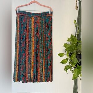 Vintage Norton McNaughton Teal Floral Midi Skirt Geometric Cottage Prairie Boho